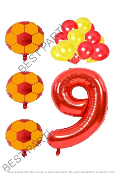 İSTOÇ PARTİ Yellow Red Soccer Ball Foil Balloon Number Set Age 9