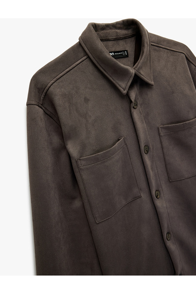 Koton Regular Fit Long Sleeve Pocket Detail Classic Collar Faux Suede Shirt