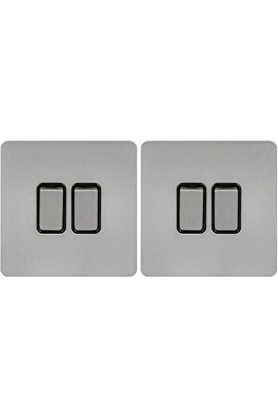 SCHNEIDER RACO Ultimate Screwless Flat Plate Double Rocker 2-Way Light Switch Pack of 2 (Stainless S