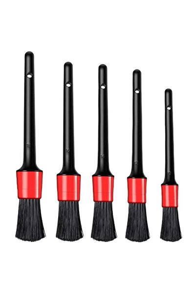 zola Set of 5 car detailing brushes, plastic and nylon, 5 cm bristles, different sizes, black/red