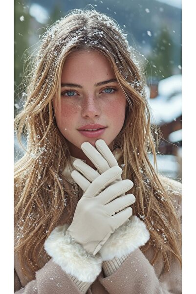 LAGRANZE Suni Deri Kürk Detaylı Kadın Eldiven