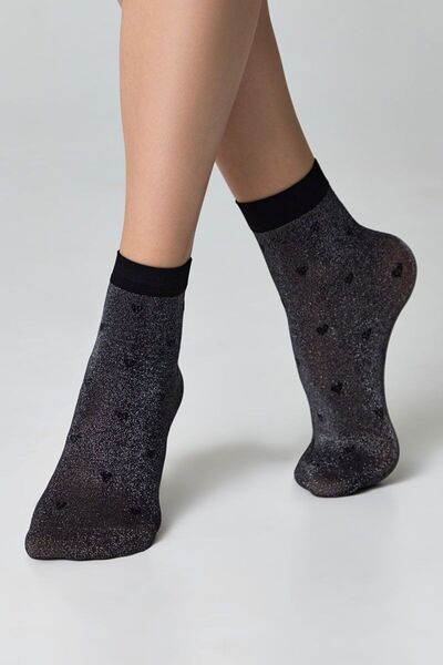 Conte Elegant Polyamide socks, with 3D "Hearts" pattern and lurex, Conte Fant...