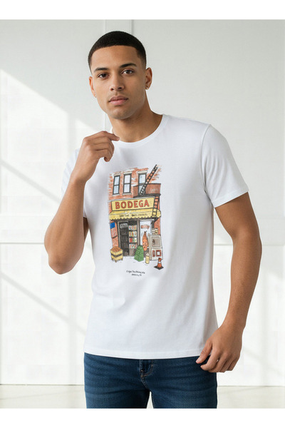 FAV تي شيرت رجالي قصة ضيقة وأكمام قصيرة وطبعة جرافيكية