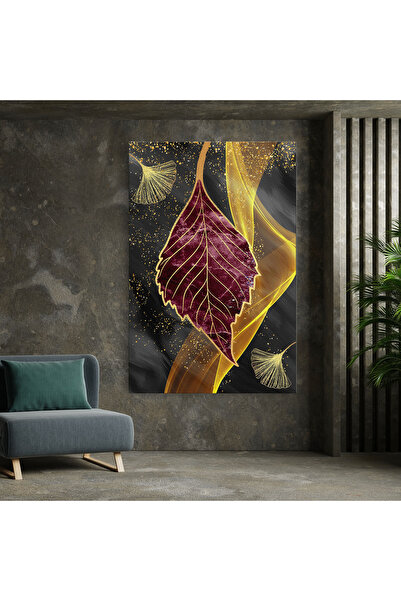 Arthub Canvas Painting, Bedroom And Living Room, Flowers, Golden Leaves Red