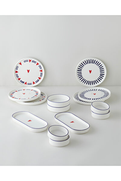 English Home Amora Seramik Kahvaltı Takımı 14 parça 6 kişilik Lacivert-Kırmızı