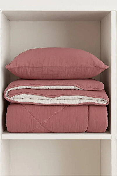 VİENNA 100% Cotton Muslin Double Quilt Set – Double-Sided Quilt + 2 Pillowcases 50X70 cm