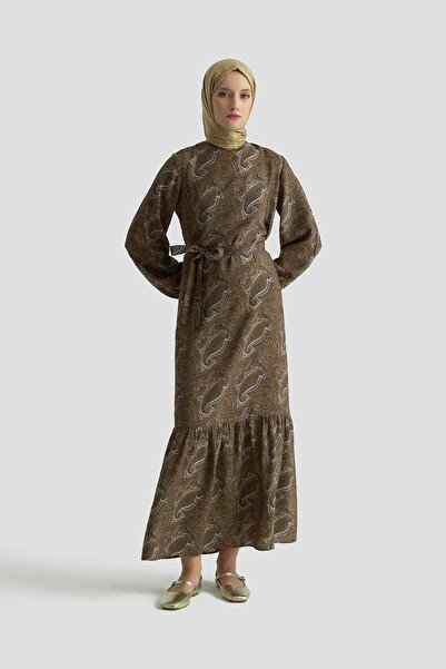 Armine Trend Elbise 25YT906 yağ yeşili