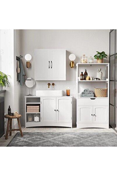 VASAGLE Bathroom vanity cabinet, with 2 doors and an open compartment, 90x30x60cm, white