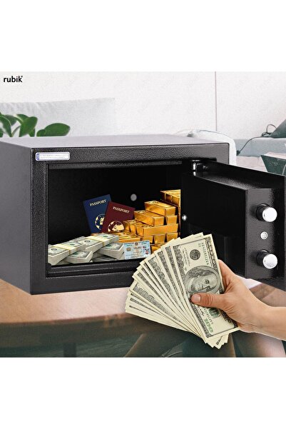 RUBIK Small Safe Box with Digital Keypad and Key Lock RB-20EG (20x31x20cm) Black