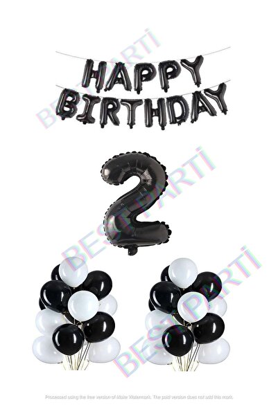 Generic Brand Happy Birthday Black Color Foil Balloon Number Set Age 2