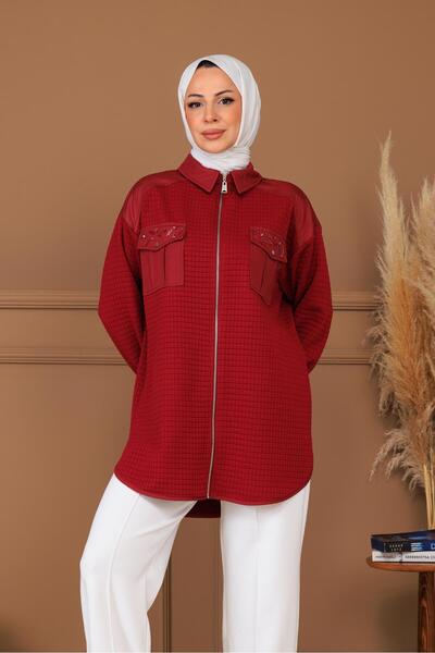 Moodbasic TAŞ DETAYLI FERMUARLI KAPİTONE GÖMLEK