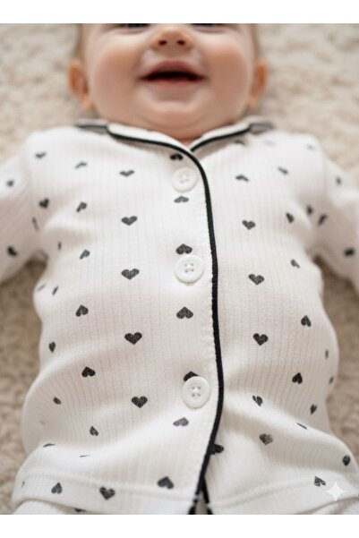 Bip Baby Heart Printed Striped Fabric Pajama Set