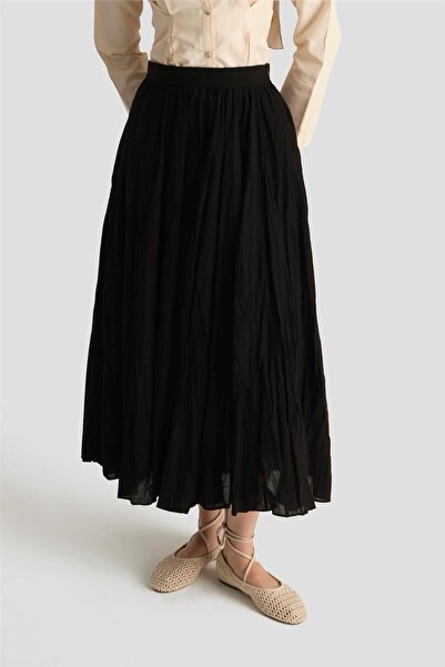 Armine Kırışık Vual Etek 25YD9180 Siyah