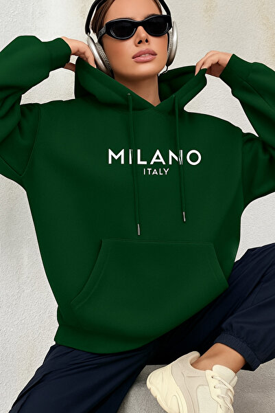 CLASSY.MODA Unisex dukserica sa kapuljačom "MILANO ITALIJA" sa štampanim nadi...
