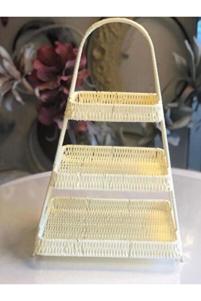 Kadim Vizyon ORGANIZATOR PATRAT RATTAN CU 3 STRATURI COȘ DE PRESENTARE ALB