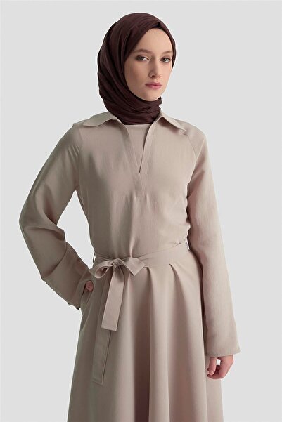 Armine Yakalı Modal Elbise 25K9103 Vizon