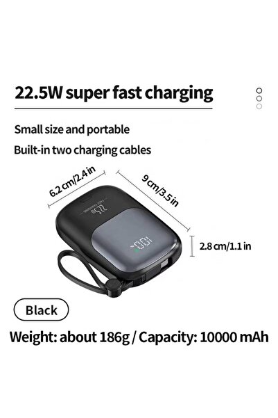 Smartlink SL3887FPB 10000mAh Power Bank with Built-in Lightning and Type-C Cables and 22.5W Fast Charging