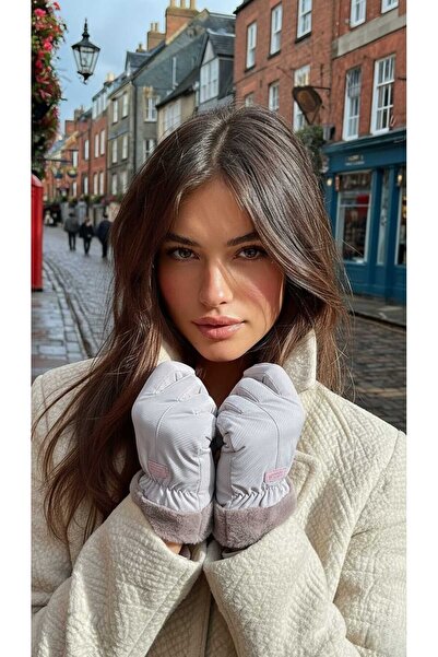 LAGRANZE قفازات نسائية من الجلد الصناعي بتفاصيل فرو مبطنة