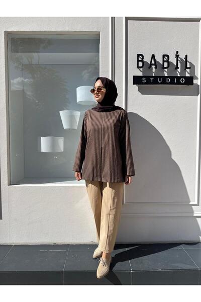 QOOQ STORE 26FW202 Bluză de damă cu dungi MARO CU DUNGĂ