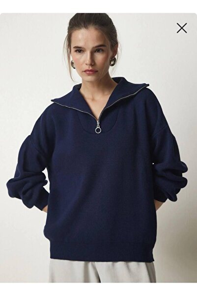 moda paketi Half Zipper Knitwear Sweater- Oversized