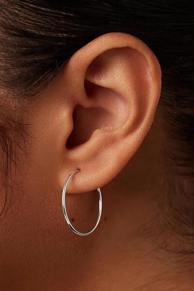 TAKIŞTIR Silver Color Steel Hoop Earrings 25mm (Pair)