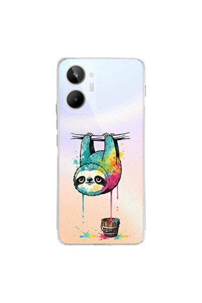 PrintiFy Realme 10 4G ile Uyumlu Splash Tembel Hayvan Tasarımlı Şeffaf Silikon Kılıf