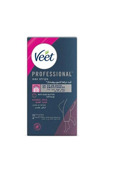 Veet Wax Strips with Shea Butter for Normal Skin, Legs & Body - 20 Strips + 4 Finish Wipers w/ Argan