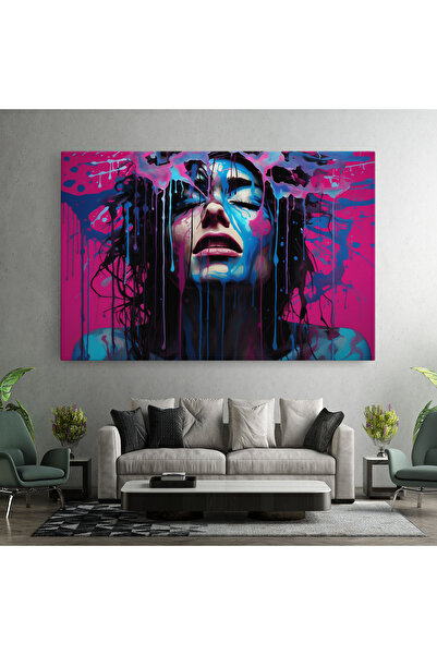 Arthub Canvas Painting, Bedroom And Living Room, Modern, Blue Pink Woman
