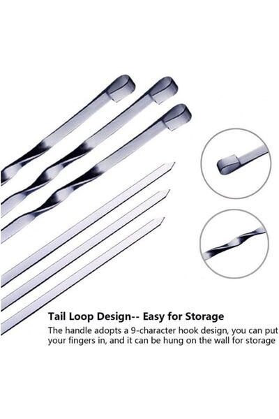 Yuwell YU WELL Pack of 6 Stainless Steel Flat Barbecue Skewers, 60 cm