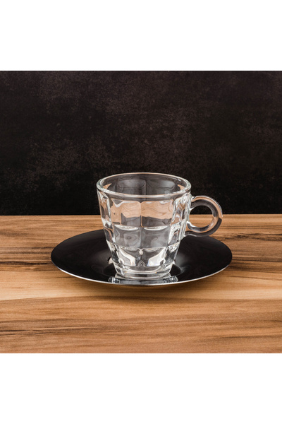 Dania Glass coffee cup set with stainless steel saucers – 6 pieces, with a stylish modern design