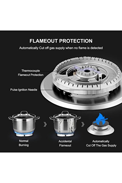 starway Built In Steel 5 Burner Cooker, 87x52cm, Total Safety, Auto Fire, Cast iron support, Side Keys
