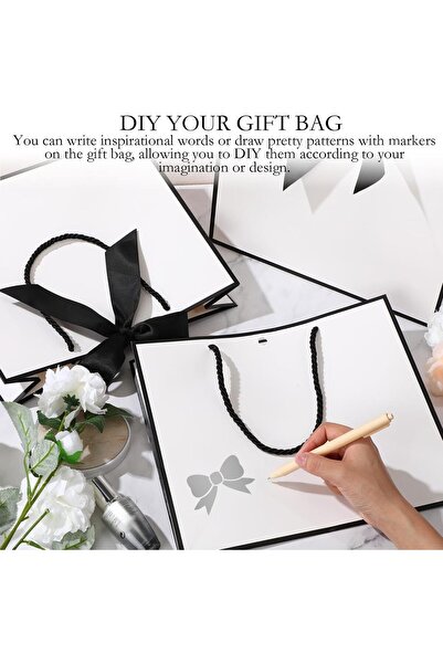 GENERAL Paper gift bags with handles, 32 x 25 x 11 cm, with a large bow ribbon, for weddings, graduations, and parties (6 pieces)