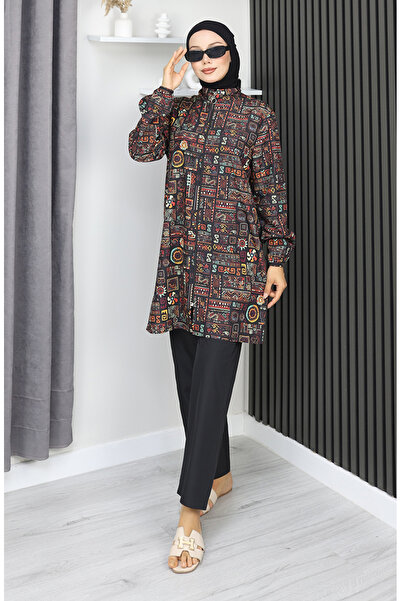 sefamerve Μαγιό Hijab Ethnic Pattern Σετ 3 τεμαχίων 1903-05 Καφέ