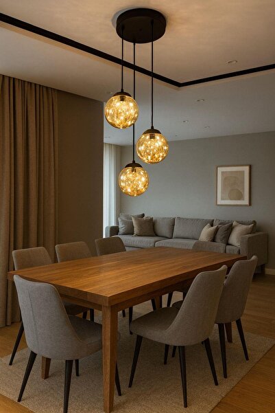 FERLUCE AVİZE PERİ LEDLİ AVİZE KARTOPU 3 LÜ FÜME