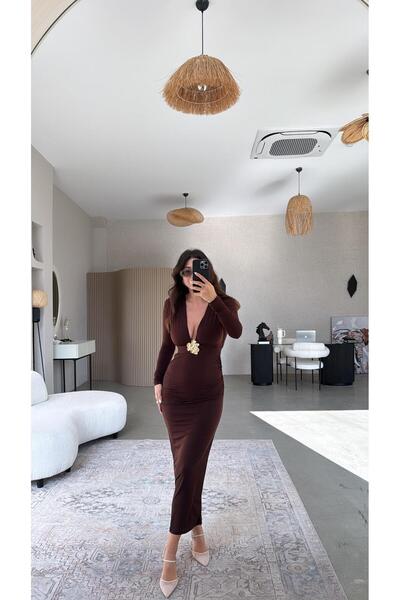 Buket Teke Brown Gold Buckled Sandy Dress