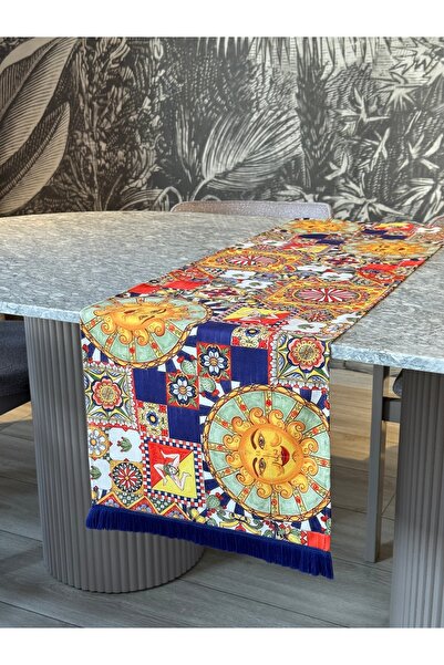 Skhome Güneşli Modern Dekoratif Baskılı Saçaklı Runner 1 Adet 40x140cm (SKSCR...