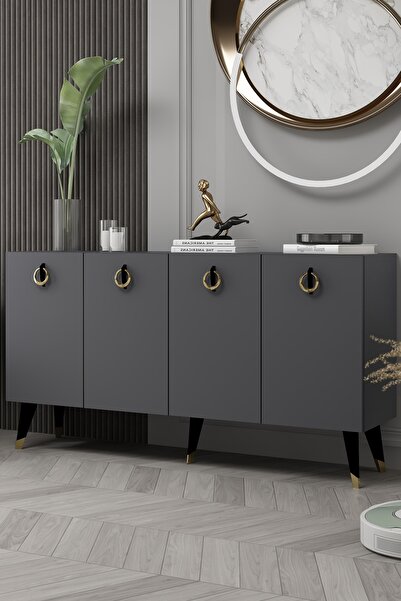 DEMONTE DECOR 8217-32DD KB150 KONSOL, TV ÜNİTESİ ANTRASİT-SİYAH-ALTIN