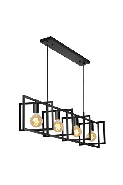 Teno ® Premium Chandelier, 4 panels, modern design, industrial bulbs, high-quality materials, black