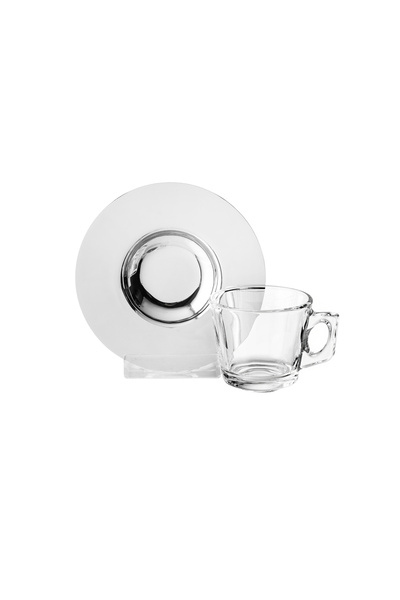 Dania Glass coffee cup set with stainless steel saucers – 6 pieces, with a stylish modern design