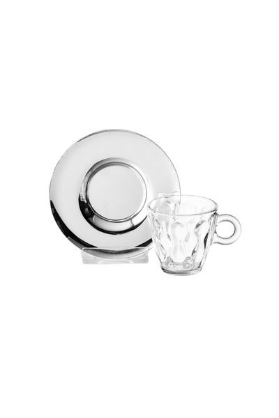 Dania Glass coffee cup set with stainless steel saucers – 6 pieces, with a stylish modern design