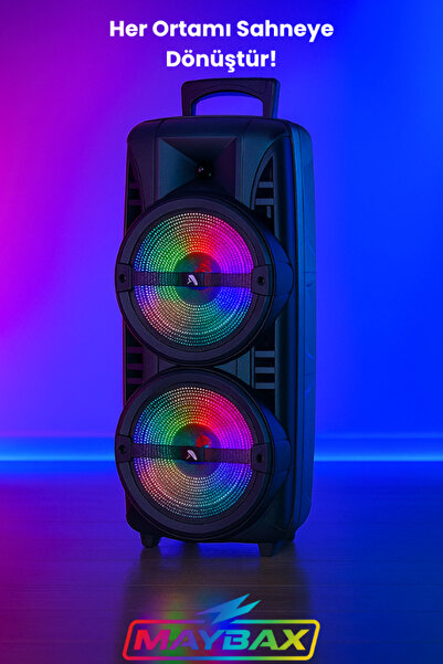 Maybax YÜKSEK BASS ÇİFT HOPARLÖR IŞIKLI MİKROFONLU KUMANDALI BT/TF/USB/FM BLUETOOTH HOPARLÖR
