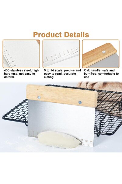 ZUZU MADE Bambu Tutacaklı Ölçülü Çelik Büyük Boy Hamur Kesme Spatulası - Çeli...