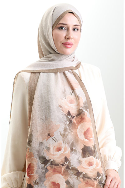 sefamerve Σάλι από φυσικές ίνες Karaca 82009-01 Καφέ καφέ με γάλα