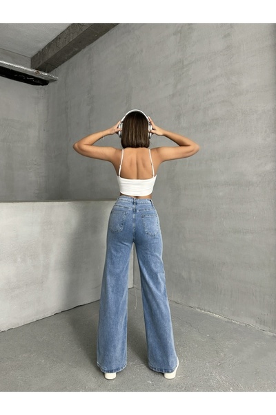 ADAMODA.RO Blugi evazat elastici decorați cu mărgele și pete de vopsea