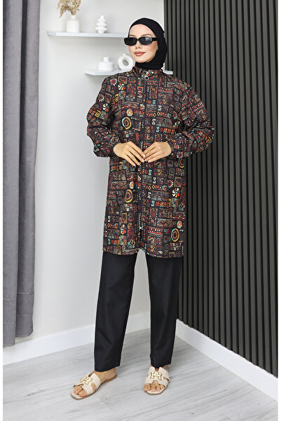 sefamerve Μαγιό Hijab Ethnic Pattern Σετ 3 τεμαχίων 1903-05 Καφέ