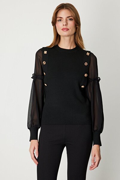 Onteks 60416 KAZAK KOLLARI TÜL FARKLI DÜĞMELİ SIFIR YAKA