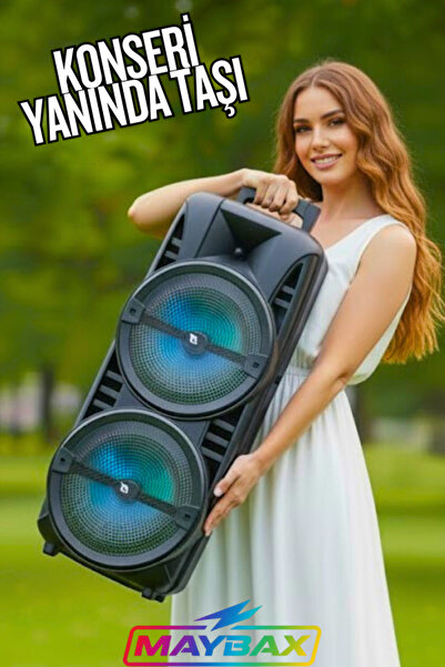 Maybax YÜKSEK BASS ÇİFT HOPARLÖR IŞIKLI MİKROFONLU KUMANDALI BT/TF/USB/FM BLU...