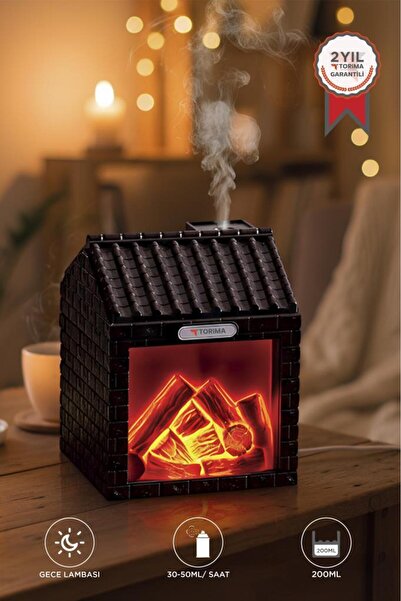 Torima Hava Nemlendiricisi Şömine Efektli Sessiz Ultrasonik 200 ML H9 Koyu Kahverengi