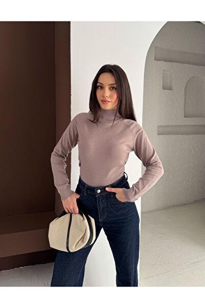 b buhari bykoc Half Fisherman Soft Textured Cashmere Long Sleeve Knitwear Sweater