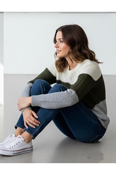 Cockatoo Women's Long Sleeve Crew Neck Color Block Knitwear Sweater Ku3434